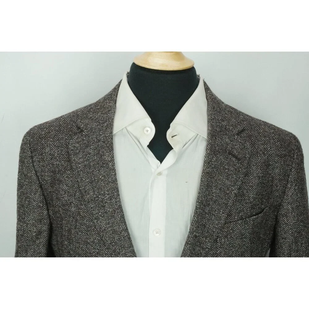 Ermenegildo Zegna Gray Black Herringbone Elbow Pad Sport Coat Jacket Sz 46R